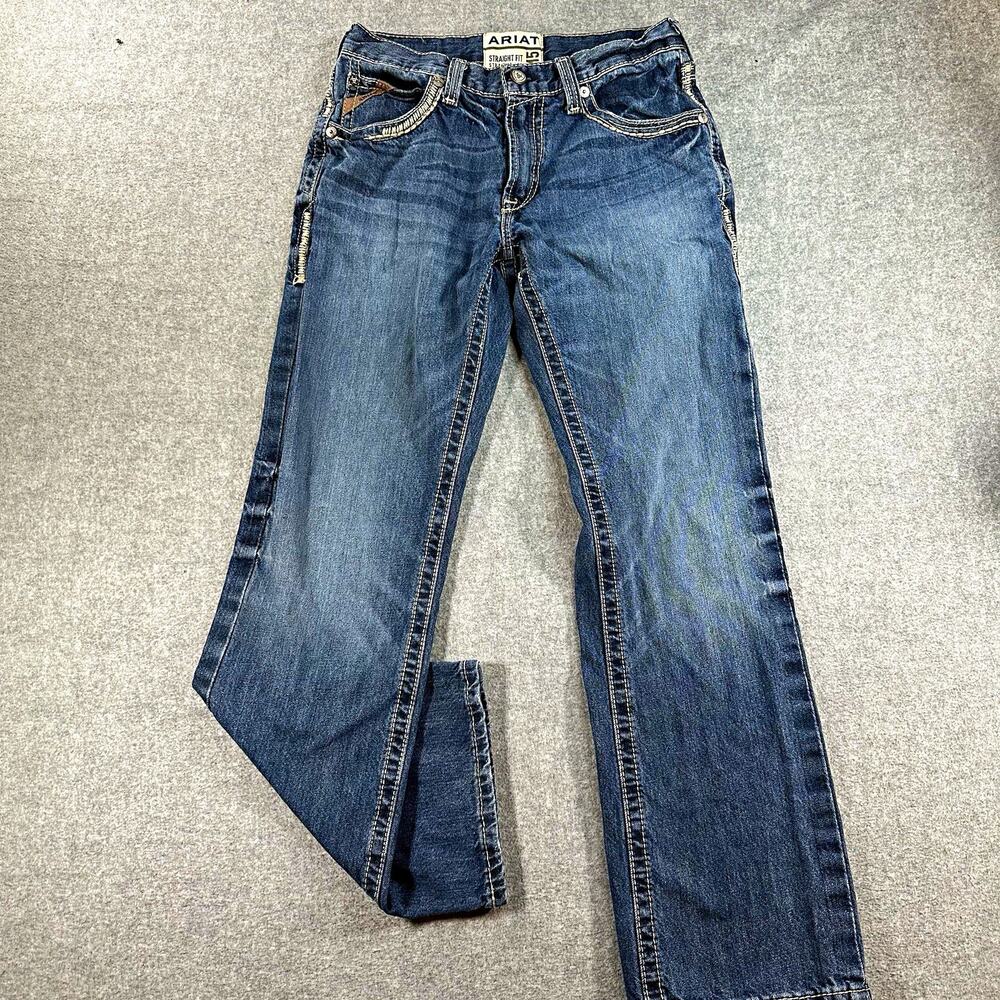 Ariat M5 Jeans Mens 30x32 Straight Leg Western Cowboy Distressed Blue Denim